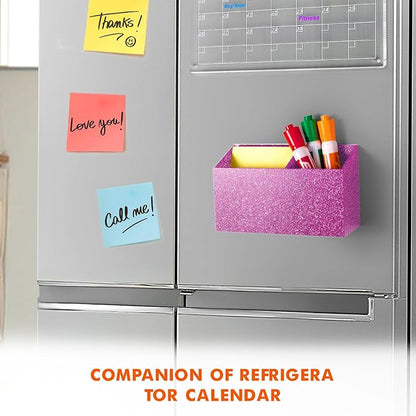 BEYGORM Magnetic Dry Erase Marker Holder for Whiteboard,Non-slip Acrylic Magnet Pen Holder for Fridge Refrigerator,Locker Organizer for Work,Locker Accessories,Pencil Cup for Desk(Bling Pink)