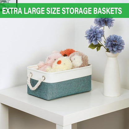 Bidtakay Small Storage Baskets for Shelves 3 Pack Fabric Storage Bins for Organizing Linen Collapsible Organizer for Closet-Deep Green