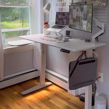 Autonomous Beige Electric Standing Desk 5 48×24 Inches, Adjustable Height Desk Stand Up Desk, Sit Stand 3 Memory Presets, Cable Tray for Home Office & Computer Workstation