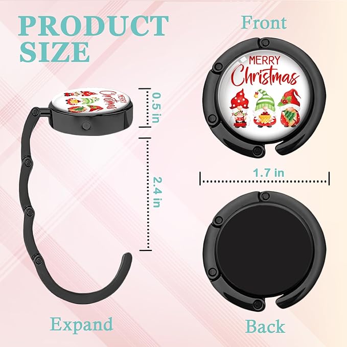 Funny Gnome Foldable Purse Hook Gifts, Merry Christmas Handbag Hanger, Women's Bag Hanger Holder, Round Purse Table Hook, Christmas Birthday Gifts for Women Colleague Friend Office Worker