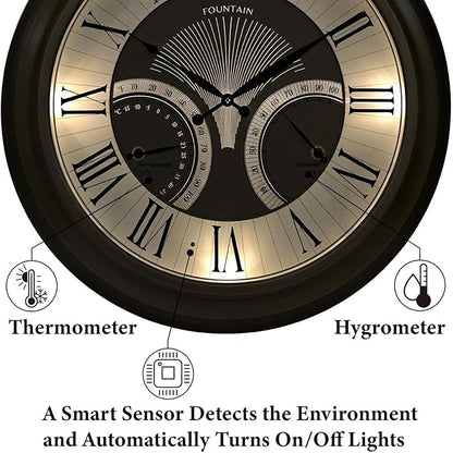 24 Inch in/Outdoor Wall Clock with Temperature and Humidity Combo, Large Outdoor Clock for Patio Large Waterproof with Thermometer,Antique Hamilton Gold Metal