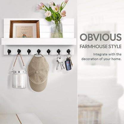 Key Holder for Wall: Upgraded 7 Sturdy Key Hooks Easy Installation Mail Organizer Wall Mount Hanging Key Rack for Kitchen and Entryway Decor