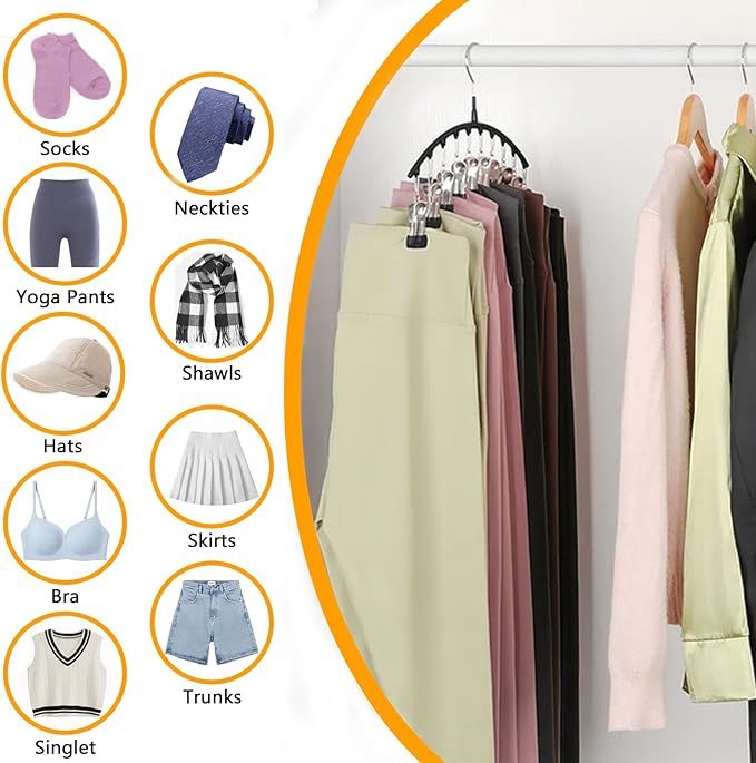 Legging Hangers for Closet Organizer, Hat Hangers for Closet 2 Pack with 10 Clips Holds 20 Leggings, Legging Hanger, Pants Storage Organizer Suitable for Socks, Panties, Underwear, Pants (Pink)