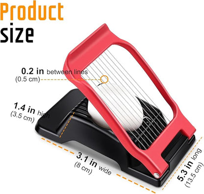 Egg Slicer for Hard Boiled Eggs, Stainless Steel Wire, Multipurpose Heavy Duty Aluminium Egg Cutter for Egg, Salads, Sandwiches, Strawberries, Mushrooms, Soft Cheese, Fruit, Black & Red