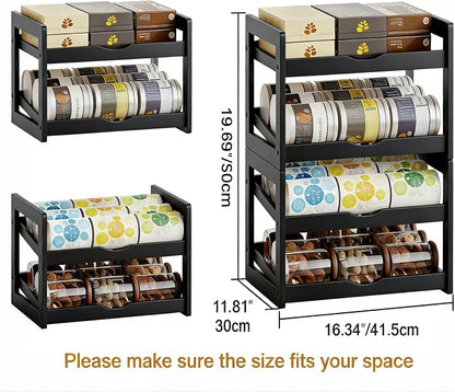 BAMBANG Can Organizer for Pantry, Detachable Bamboo 4 Tier Stackable Can Food Storage Rack, Rolling Soda Can Dispenser Can Holders for Cabinet, Holds Up to 48 Cans, Black