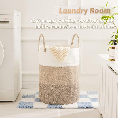 Artfeel Laundry Basket,Woven Cotton Rope Laundry Hamper,80L for Decorative Storage of Dirty Clothes,Toys and Blankets in Bathroom,Bedroom and Living Room