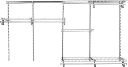 ClosetMaid ShelfTrack Wire Closet Organizer System, Adjustable from 5 to 8 Ft., With Shelves, Clothes Rods, Hardware, Durable Steel, Satin Chrome