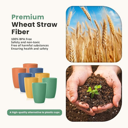 Homienly Drinking Glasses Cups Set of 8 - Wheat Straw Cups | Alternative to Plastic Cup 16 OZ | Reusable Unbreakable Water Tumblers | Dishwasher Safe Drinking Cup for Kitchen - Multi Color