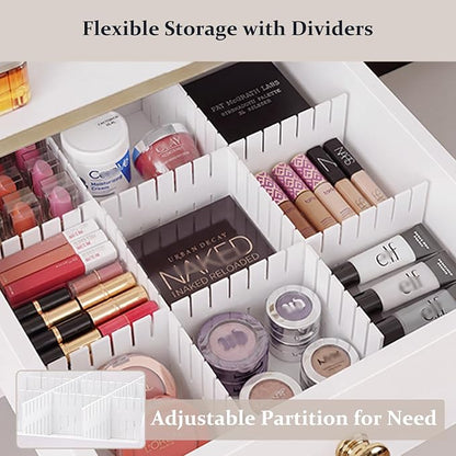 Makeup Organizer Cart, Rolling Floor Skincare Organizer and Storage with 2 Wooden Drawers, Cosmetics Display Cases Holder for Skin Care Perfume Hair Tools Nail Polish（White & Gold）