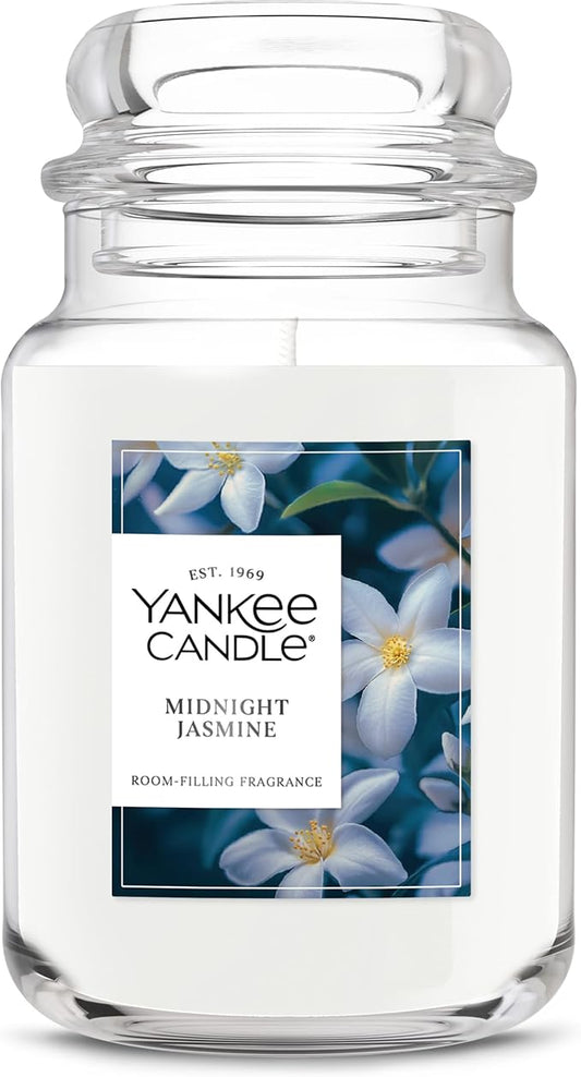 Yankee Candle Midnight Jasmine, Scented Candle, 22oz Large Jar with up to 150 Hour Burn Time, Giftable