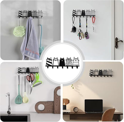 Key Holder Wall Mounted with Screws and Anchors, Black Multifunctional Key Hanger with 7 Hooks, Entryway Front Door Kitchen Hallway Garage Office