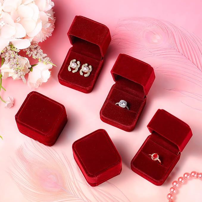 Zhanmai 12 Pcs Christmas Velvet Ring Box Jewelry Box Earring Jewelry Case Gift Boxes for Xmas Women Wedding Engagement Birthday Anniversary Valentines Day 2.12 x 1.77 x 2 Inch(Red)
