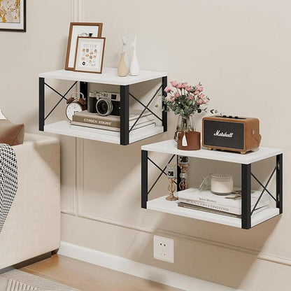 Homode Floating Night Stand, Modern Bedside Shelf Wall Mount, Wood Hanging Nightstand with Wire Hole, Floating Side Table for Bedroom Bathroom Living Room Small Places, White