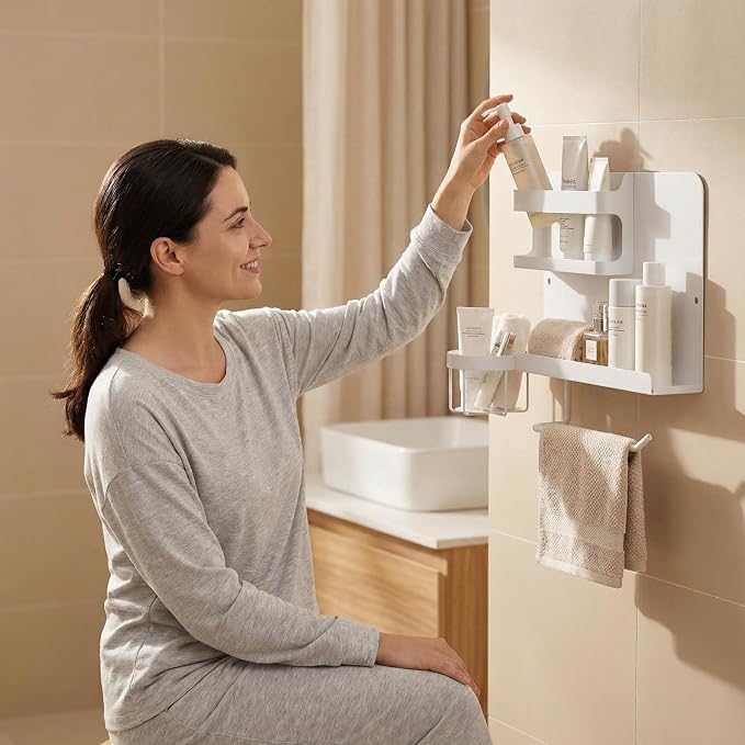 A Gentle Bedside Floating Shelf (White) Self-Adhesive It Serves as a Handy Storage Solution and Also Adds a Cute Touch to the Room. Suitable for Both Bedrooms and Offices Male and Female Dormitories
