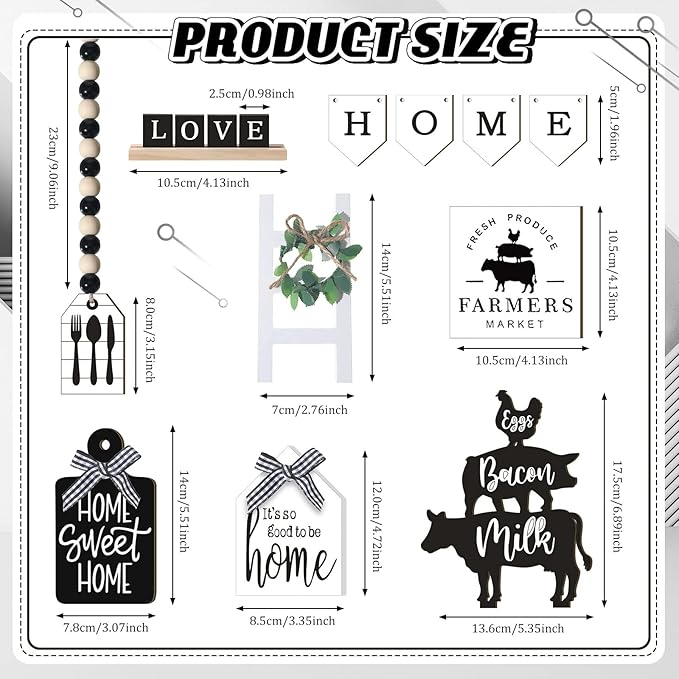 Set of 11 Home Tiered Tray Decor Spring Welcome Rustic Farmhouse Tiered Tray Decorations Set Home Wooden Signs Vintage Farm Animal Farmhouse Tabletop Wood Sign for Kitchen Table Shelf Decor