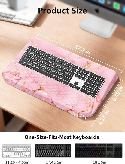 2-in-1 Ergonomic Keyboard Stand with Wrist Rest, Comfy Keyboard Riser Holder with Massage Design, Pink Marble