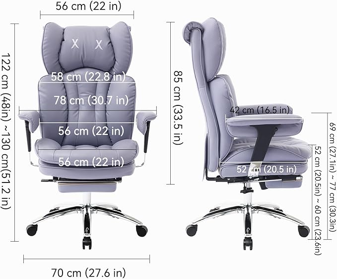 Efomao Big & Tall Executive Office Chair with Footrest - 400lbs Heavy Duty High Back PU Leather Desk Chair, Modern Ergonomic Reclining Computer Chair, Purple