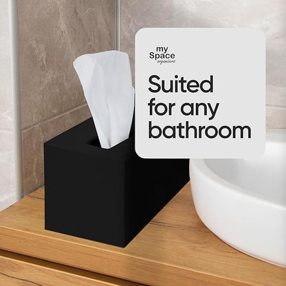 Rectangle Tissue Box Cover | Fits Tall Tissue Boxes | Black Tissue Box Holder for Bathroom | Premium Acrylic Tissue Cover