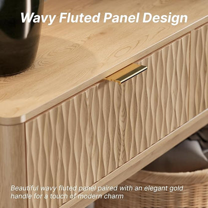Console Table with Solid Wood Legs, Boho Modern Entryway Table with Storage Drawers, Fluted Narrow Sofa Table for Hallway,Living Room, Light Oak