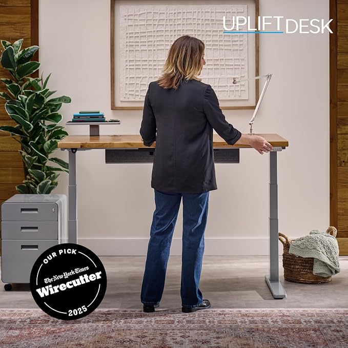 UPLIFTDESK V3 2-Leg White Laminate Wood Standing Desk – Adjustable Height, Advanced 1-Touch Memory Keypad, Under Desk Cable Management, Wire Grommets & Rocker Board (Black C-Frame, 60 x 30 inch)