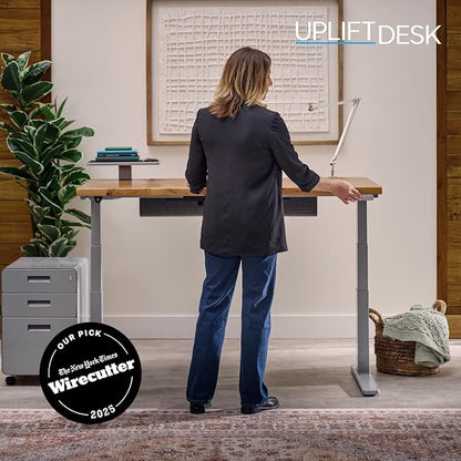UPLIFTDESK V3 2-Leg Cherry Laminate Wood Standing Desk – Adjustable Height, Advanced 1-Touch Memory Keypad, Under Desk Cable Management, Wire Grommets & Rocker Board (Black C-Frame, 80 x 30 inch)