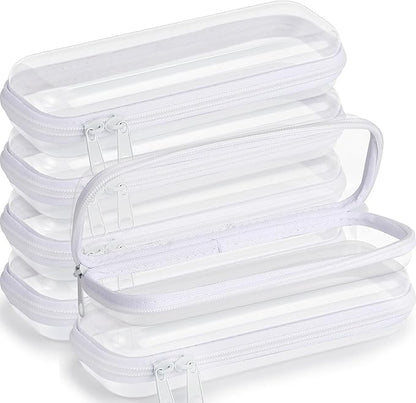 Sanwuta 6 Pcs Clear Hard Zipper Case Plastic Zipper Pouches Transparent Makeup Bag Pencil Case Pouches Toiletry Diaper Bag for Travel Toy Storage Organizer Bins(White,7.87 x 2.56 x 1.57 Inch)