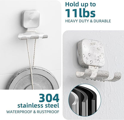 TAILI Powerful Suction Cup Razor Holder 2 Pack, Stylish 304 Stainless Steel Bathroom Suction Hooks for Towel, Loofah, Bathrobe, Shaver Holder for Shower Wall, Easy to Install and Reuse, Silver