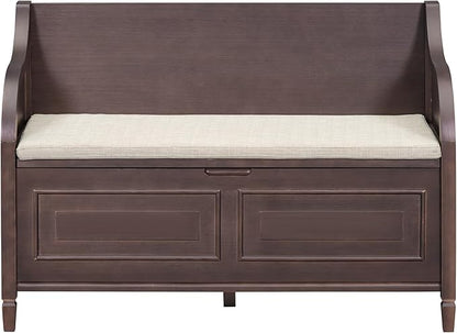 Bellemave Storage Bench with Safety Hinge Wooden Entryway Benches with Shoe Cabinets Under Seat Multifunctional Storage Bench for Entryway, Foyer or a Mudroom (Espresso + Beige)
