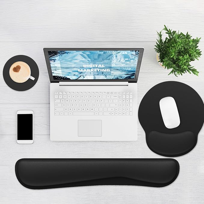 Ergonomic Mouse Pad with Wrist Rest and Keyboard Wrist Rest, Mousepad and Wrist Rest for Computer Keyboard, Pain Relief, Non-Slip Rubber Base, Mouse Pad with Wrist Support for Gaming, Office, Black