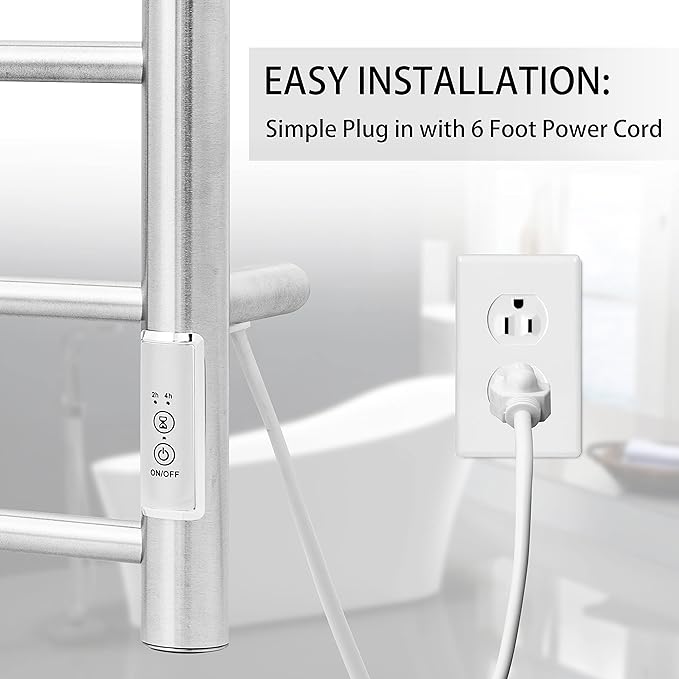 KEG Towel Warmer Wall Mounted with Built-in Timer 12 Bars Electric Stainless Steel Heated Towel Racks for Bathroom, Hot Plug-in Bath Towel Heater Brushed Nickel