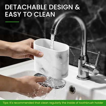 Chintu Toothbrush Holders, 2 Slots Tooth Brush Holder for Bathrooms, Kids Electric Toothbrush and Toothpaste Organizer for Bathroom Countertop Accessories, Shower, Vanity, Storage, Marble/Gray