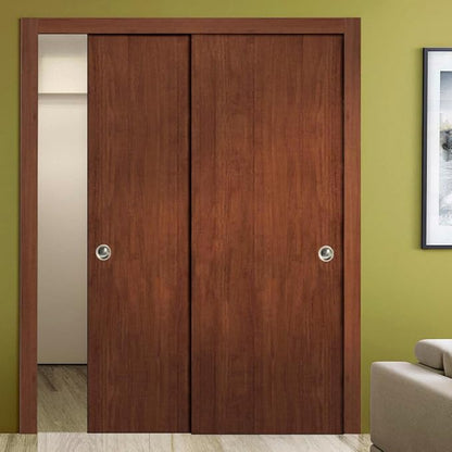 SARTODOORS Sliding Closet Bypass Doors 64 x 80 | Planum 0010 Walnut Modena | Rails Wheels Floor Guide Pulls Hardware Set | Modern Wardrobe Wood Solid Doors
