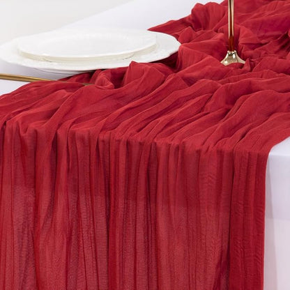 Socomi 10pcs Red Cheesecloth Table Runner Boho Rustic Gauze 120 inch 10FT Cheese Cloth Runner for Wedding Party Baby Shower Birthday Home Decor Holiday Decorations