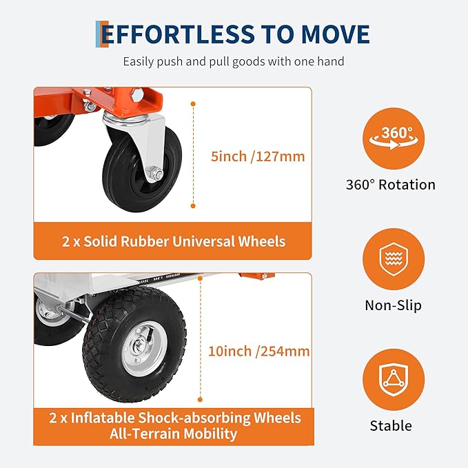 GarveeTech 3 in 1 Convertible Hand Truck Dolly, 770 LBS Load Capacity Folding Cart with Wheels, Elastic Straps, Aluminum Collapsible Dolly Cart for Home, Warehouse, Supermarket, Office