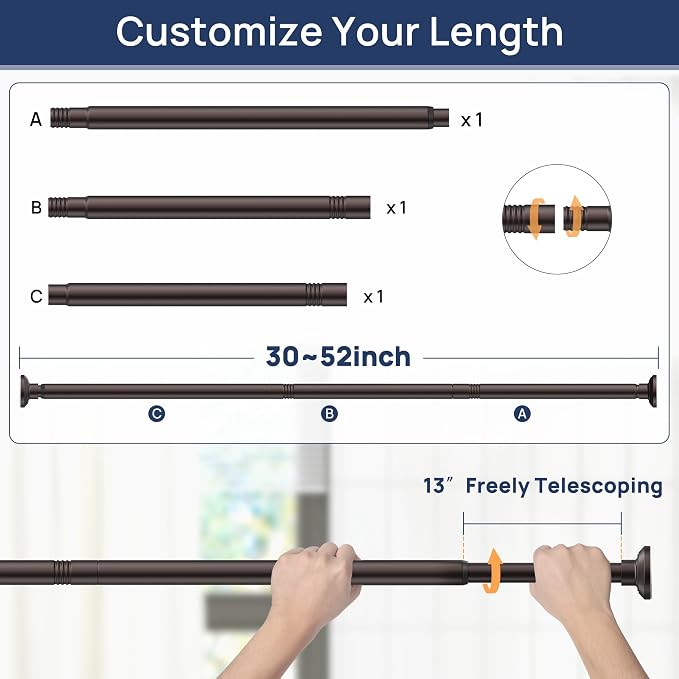 ENJOYBASICS Shower Curtain Rod 30 to 52 Inches, Stainless Steel Adjustable Spring Tension Rods No Drill for Bathroom, Closet, Window, Room Divider, Never Rust, Non Slip, Bronze