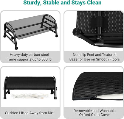 YEASHEIN Adjustable Foot Rest for Under Desk at Work, Ergonomic Under Desk Footrest with 6 Positions, Foot Stools for Under Office Desk Chair, Leg Rest for Home, Car, Computer, Gaming Accessories