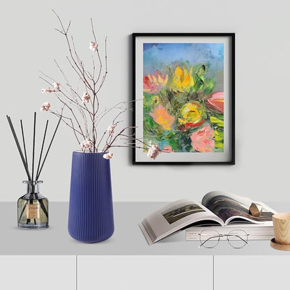 Navy Blue Ceramic Vase, GUKJOB Small Cute Flower Vase for Pampas Grass, Home, Living Room, Dining Table, Farmhouse, Office Decor, Bedroom, Table, and Kitchen Shelf (Navy Blue)