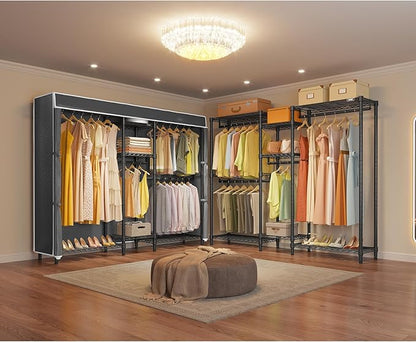 VIPEK Classic V6C Heavy Duty 5 Tiers Wire Garment Rack Large Size Wardrobe Closet Black Metal Clothing Rack with Black Oxford Fabric Cover, 70.1" L x 17.3" W x 76.4" H, Max Load 870 LBS