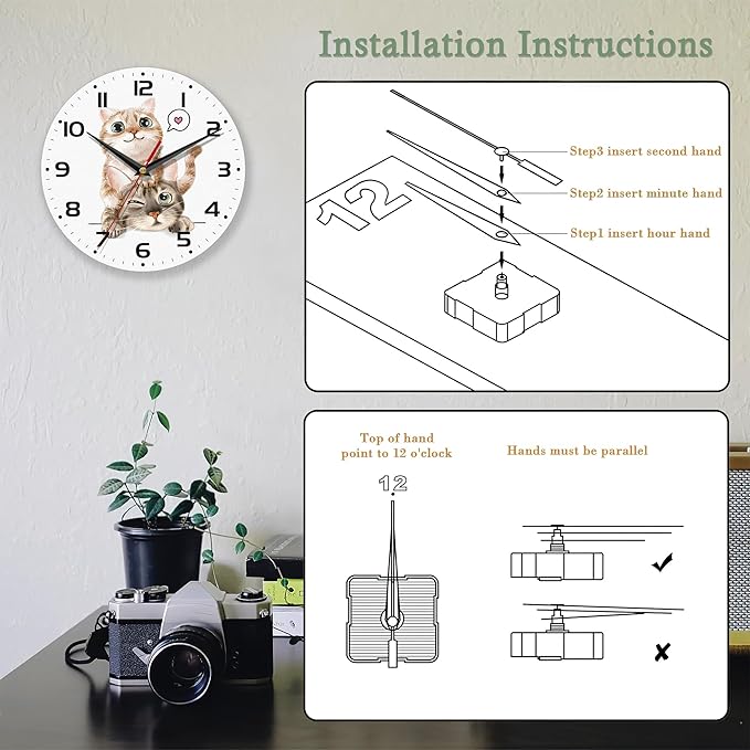 Wall Clock for Bathroom,Funny Cats Wall Clocks Silent Non-Ticking Battery Operated Clock 10 Inch,Wall Clocks Decorative for Living Room,Kitchen,Office