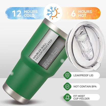 30 oz Tumbler with Lid Stainless Steel Tumblers Vacuum Insulated Cup Reusable Powder Coated Travel Mug Double Wall Leak Proof Portable Cups Keep Cold Drinks for 12 Hours, Dark Green, 1 Pack
