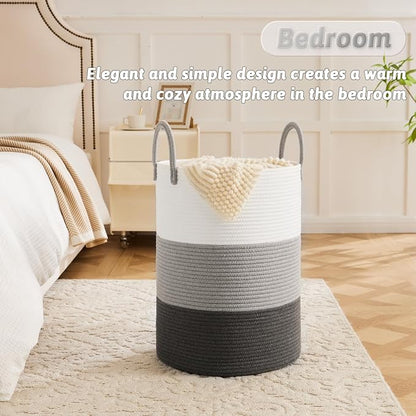 Artfeel Laundry Basket,Woven Cotton Rope Laundry Hamper,80L for Decorative Storage of Dirty Clothes,Toys and Blankets in Bathroom,Bedroom and Living Room
