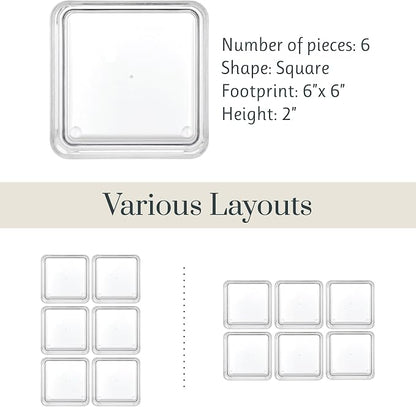 STORi SimpleSort 6-Piece Stackable Clear Drawer Organizer Set | 6" x 6" x 2" Square Trays | Small Makeup Vanity Storage Bins and Office Desk Drawer Dividers | Made in USA