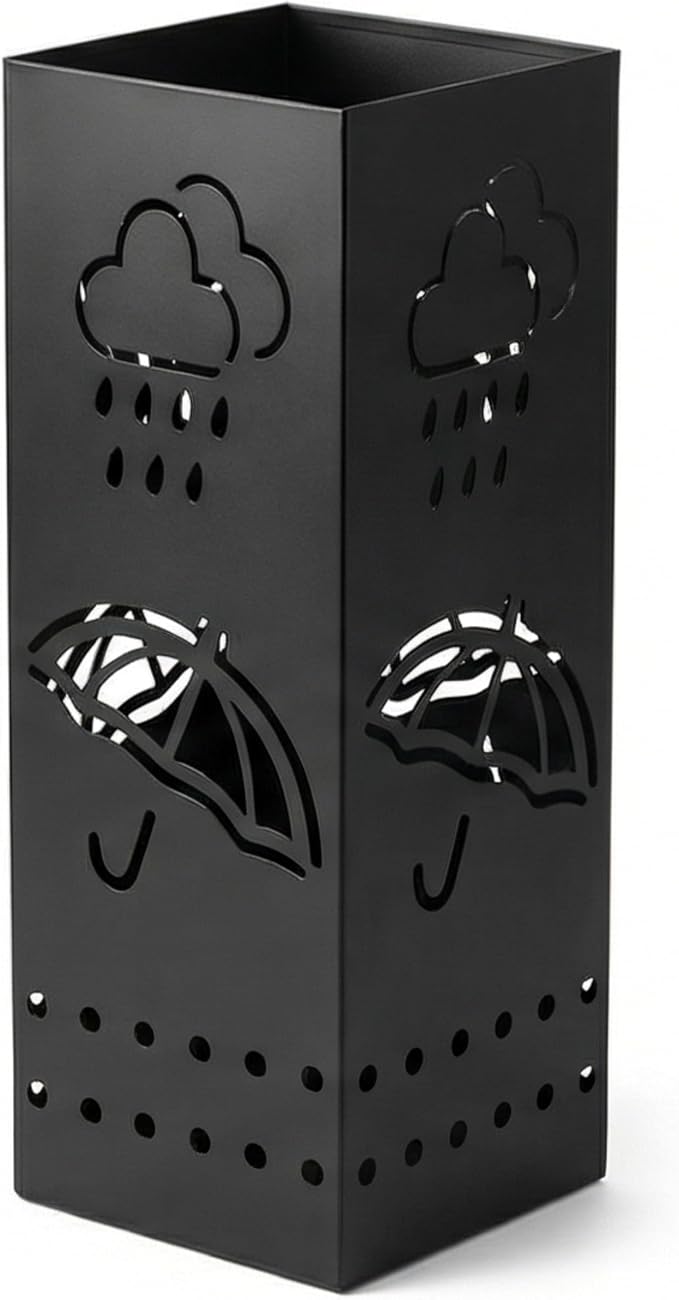 BEWBBAT Umbrella Stand Rack for Entryway, Black Square Metal Umbrella Holder, Free Standing Umbrella Storage Organizer Bin with for Home Office Hotel Decor, 6 x 6 x 17 Inch, Hold 6 Umbrellas