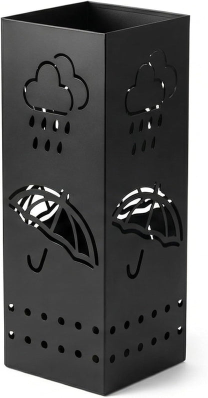 BEWBBAT Umbrella Stand Rack for Entryway, Black Square Metal Umbrella Holder, Free Standing Umbrella Storage Organizer Bin with for Home Office Hotel Decor, 6 x 6 x 17 Inch, Hold 6 Umbrellas