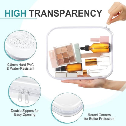 Sanwuta 6 Pcs Clear Hard Zipper Case Plastic Zipper Pouches Transparent Makeup Bag Pencil Case Pouches Toiletry Diaper Bag for Travel Toy Storage Organizer Bins(Clear,Two Sizes)