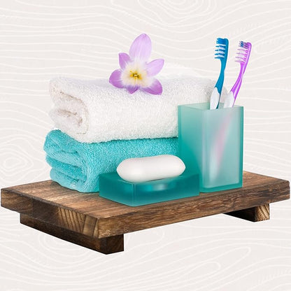 Nuogo Wood Riser Tray Soap, Stand Soap Tray for Kitchen Sink, Wood Pedestal for Kitchen Counter Sink Stand Decorative Rustic Bathroom Dishes Plant Bottles Candles Display(12 x 7 Inch,Brown)