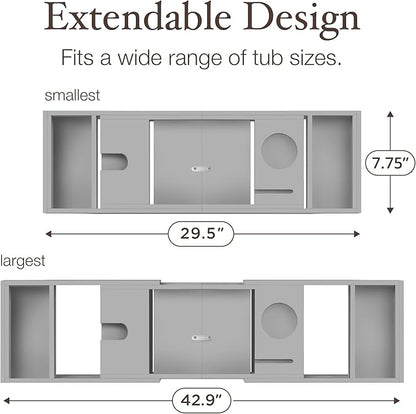 Bamboo Bathtub Tray Caddy - Expandable Wooden Bathroom Tray - Adjustable Bathroom Tray for Tub - Luxury Bath Caddy Tub Table - Gift Idea for Loved Ones (Grey)