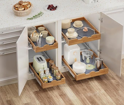 OCG Pull Out Drawers For Cabinets, Slide out Wood Drawer Shelf, Pull Out Shelves for Base Cabinet Organization in Kitchen, Pantry, Bathroom