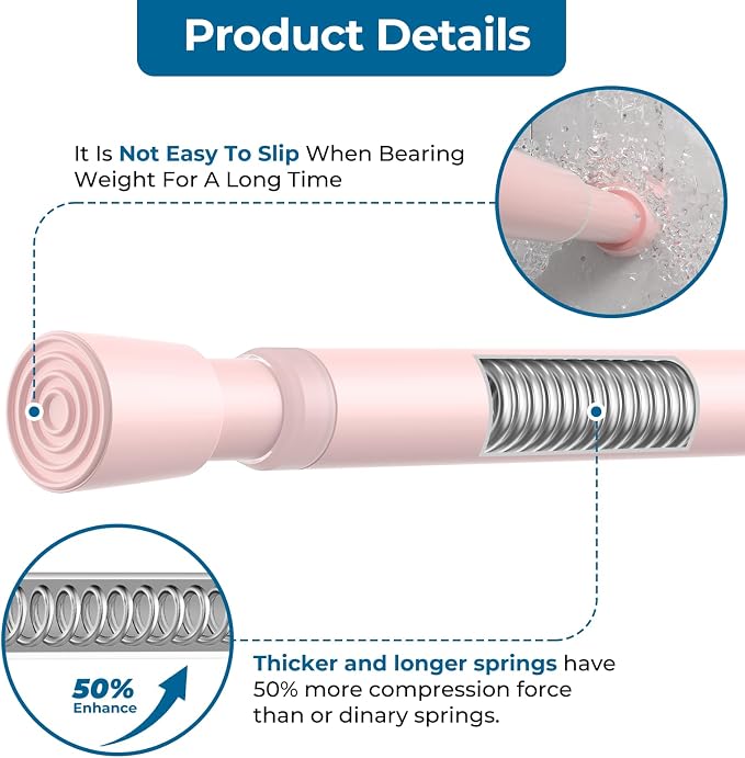 AIZESI Spring Tension Rods Adjustable Tension Curtain Rod Small Tension Rod No Drilling Expandable Spring Loaded Curtain Tension Rod（Pink,26" to 39"-3Pcs)