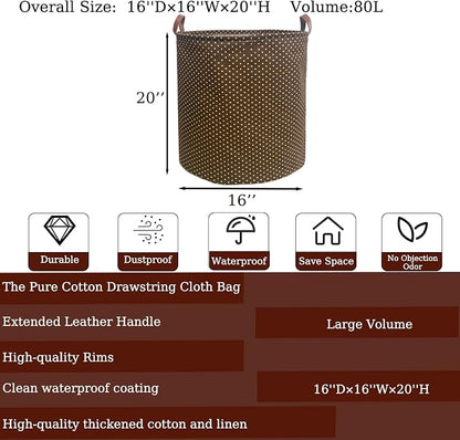 80L Waterproof Laundry Hamper in Family Leather Handle Laundry Basket in Dormitory Collapsible Laundry Bag in Nursery (96-Satisfied laundry hampers, 80L)